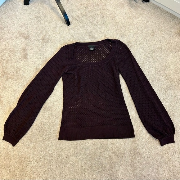Line dark plum purple mesh knit long sleeve sweater Sz S - Picture 4 of 8